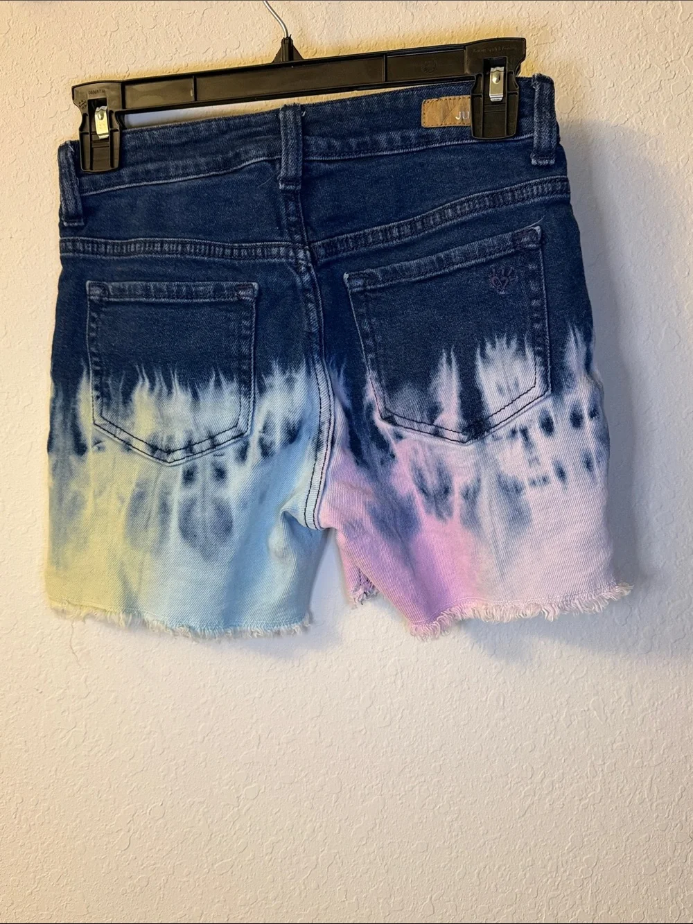 Justice Girls Ombre Tie-Dye Denim Shorts - Navy, Pink, Yellow